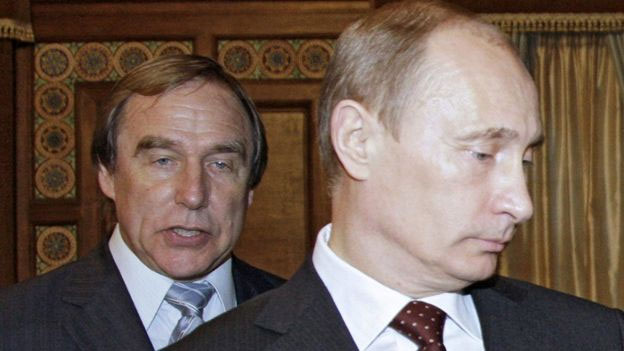 Close friends Sergei Roldugin and Vladimir Putin, pictured in 2009